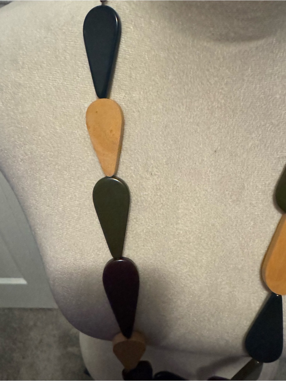 Long Teardrop Multicolor Women’s Necklace - Olive, Burgundy, Black, Tan - Picture 13 of 13